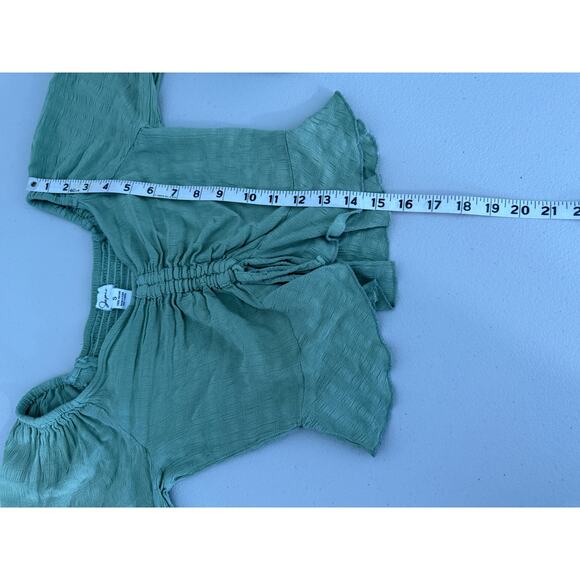 Light Sage Green Gathered Smocked Renfest Fairycore Milkmaid Top Small - Picture 5 of 7